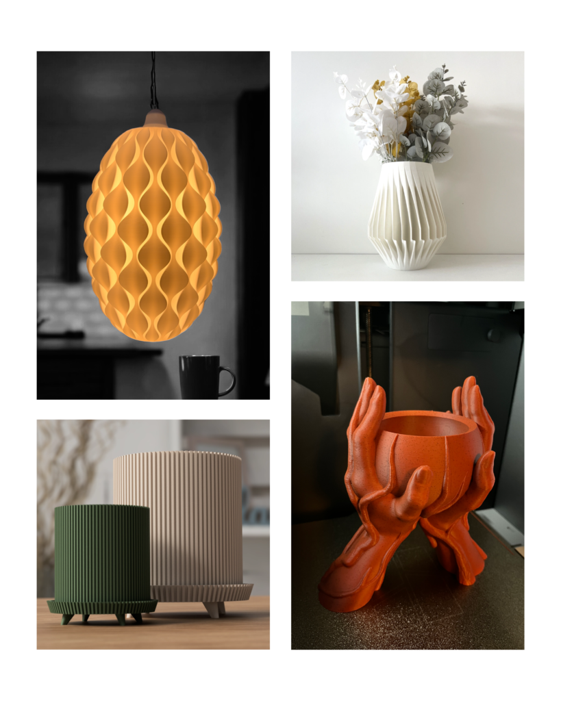 3D printed products showing Stratified 3D's capabilities in making interior decor products.